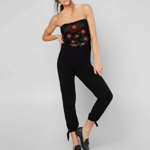 Free People Black Strapless Jumpsuit w Embroidery